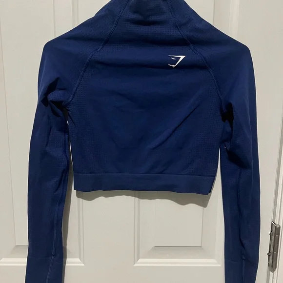 Gymshark Vital Seamless 2.0 High Neck Midi Crop Top in stellar blue marl - Picture 2 of 6